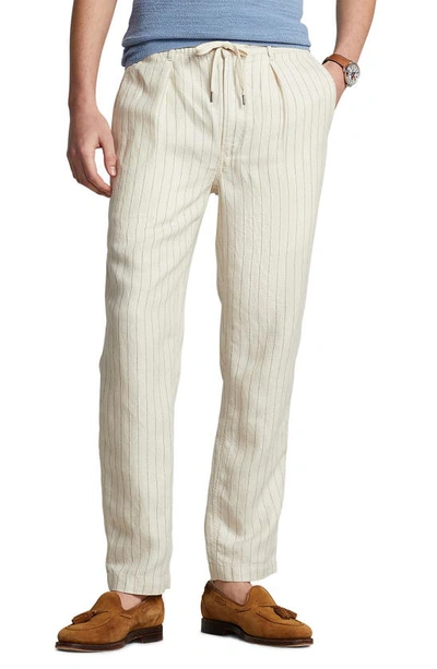 Shop Polo Ralph Lauren Prepster Slim Fit Stripe Linen Blend Pants In Andover Cream Pinstripe