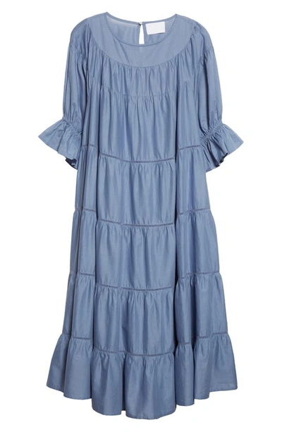 Shop Merlette Paradis Open Tier Cotton Dress In Slate Blue