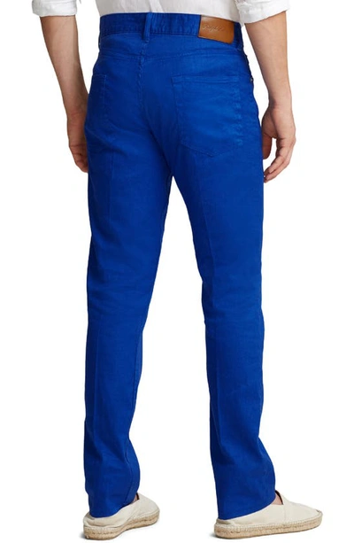 Shop Ralph Lauren Purple Label Slim Fit Stretch Cotton & Linen Jeans In Copen Blue