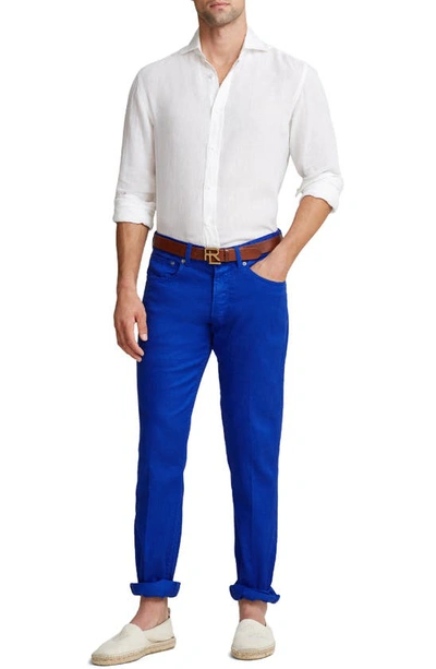 Shop Ralph Lauren Purple Label Slim Fit Stretch Cotton & Linen Jeans In Copen Blue