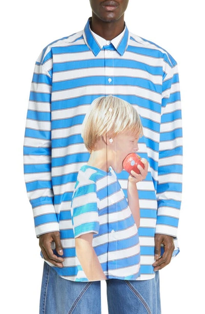 Jw Anderson Boy With Apple Printed Oversized Shirt In Blue | ModeSens