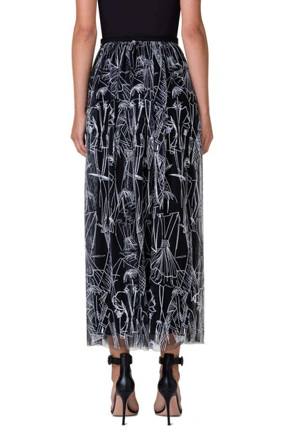 Shop Akris Croquis Embroidered Techno Tulle Skirt In Black-white