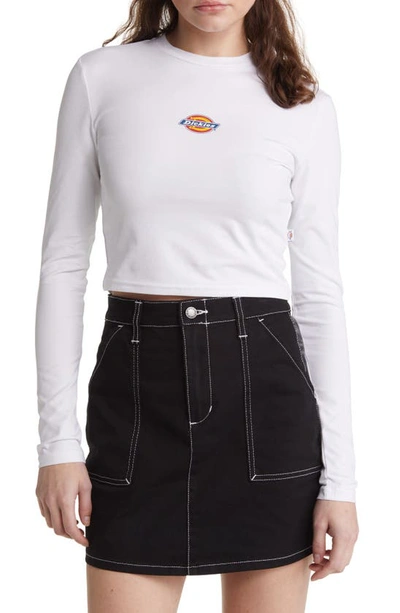 Dickies Maple Valley Long Sleeve Stretch Cotton Crop Logo Tee In White