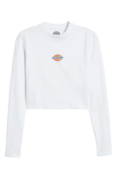 Dickies Maple Valley Long Sleeve Stretch Cotton Crop Logo Tee In White