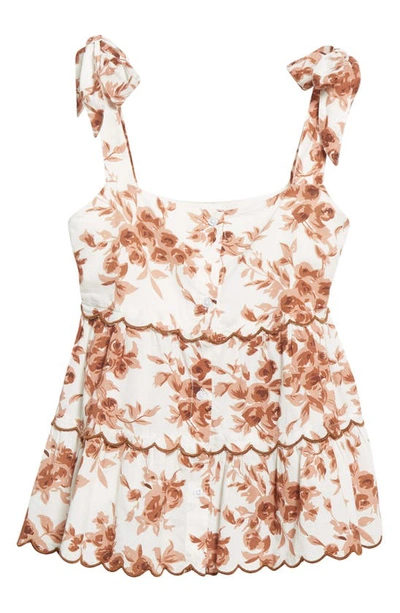 Shop Mille Delphine Floral Tie Strap Cotton Tank In Cafe Bouquet