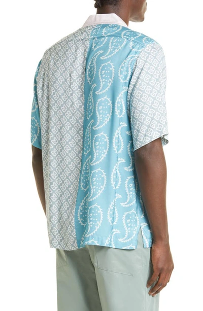 Shop Rhude Bandana Print Short Sleeve Button-up Camp Shirt In Green/ Blue 1383