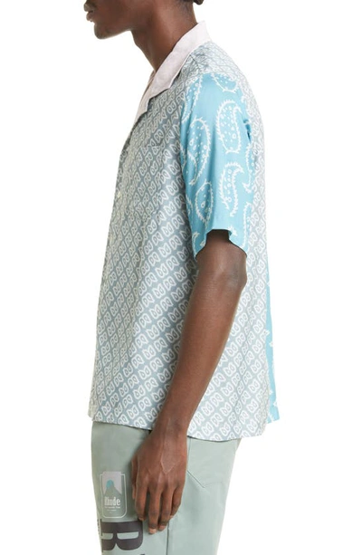 Shop Rhude Bandana Print Short Sleeve Button-up Camp Shirt In Green/ Blue 1383