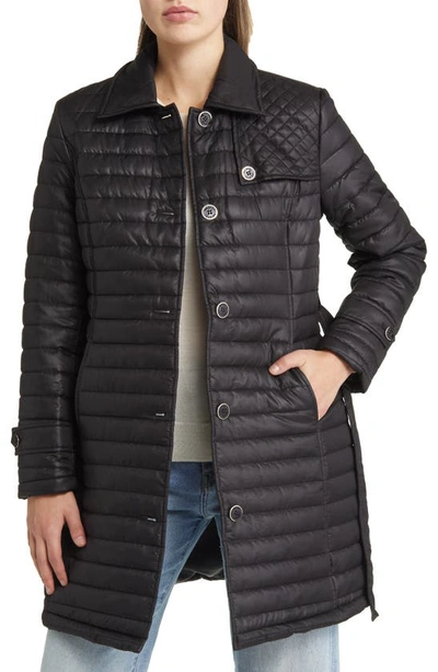 Via Spiga Water Resistant Quilted Trench Coat In Black