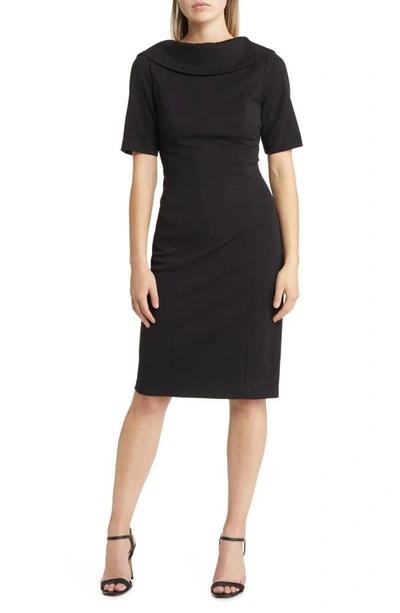 Shop Adrianna Papell Foldover Neck V-back Sheath Dress In Black