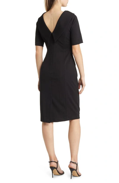 Shop Adrianna Papell Foldover Neck V-back Sheath Dress In Black