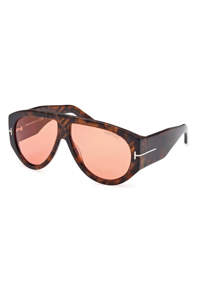 Shop Tom Ford Bronson 60mm Polarized Pilot Sunglasses In Dark Havana / Bordeaux