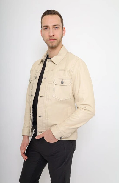 Shop Pino By Pinoporte Leather Trucker Jacket In Off White