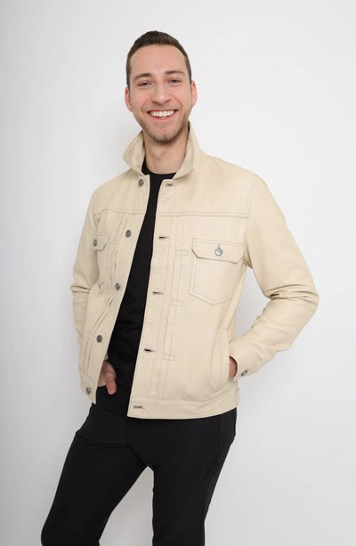 Shop Pino By Pinoporte Leather Trucker Jacket In Off White