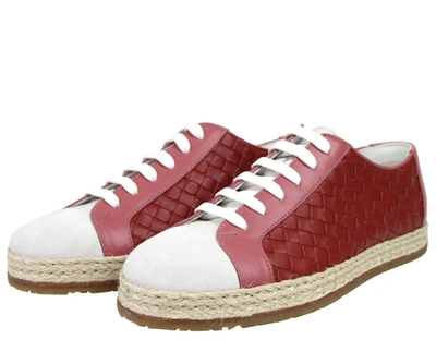 Shop Bottega Veneta Women's Leather Woven Lace Ups Sneakers In Red