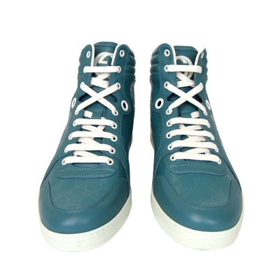 Shop Gucci Men's Aqua Gg Imprime High Top Sneakers In Blue