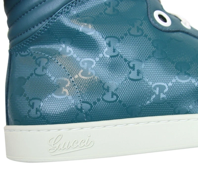 Shop Gucci Men's Aqua Gg Imprime High Top Sneakers In Blue