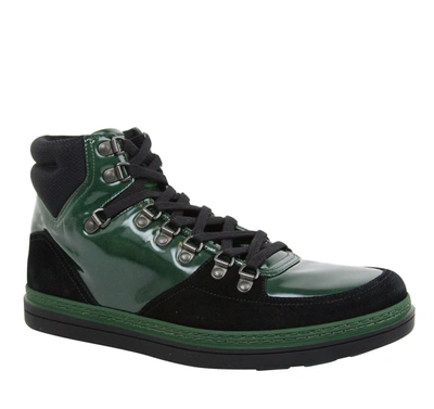 Shop Gucci Men's Contrast Combo High Top  Suede Leather Sneaker In Green