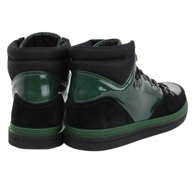 Shop Gucci Men's Contrast Combo High Top  Suede Leather Sneaker In Green