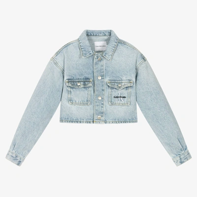 Shop Calvin Klein Jeans Est.1978 Girls Blue Cropped Denim Jacket