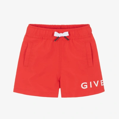 Shop Givenchy Baby Boys Red & White Logo Swim Shorts