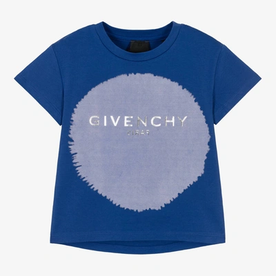 Shop Givenchy Girls Blue Cotton Logo T-shirt