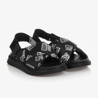 Shop Dkny Girls Black Padded Logo Sandals