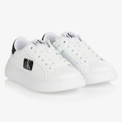 Shop Calvin Klein Jeans Est.1978 Girls White & Black Faux Leather Trainers