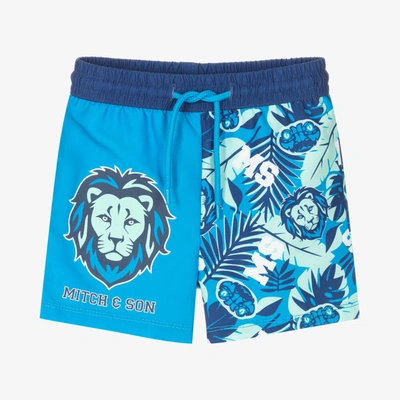 Shop Mitch & Son Boys Blue Jungle Varsity Logo Swim Shorts