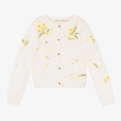 Shop Bonpoint Girls Ivory Embroidered Floral Cardigan