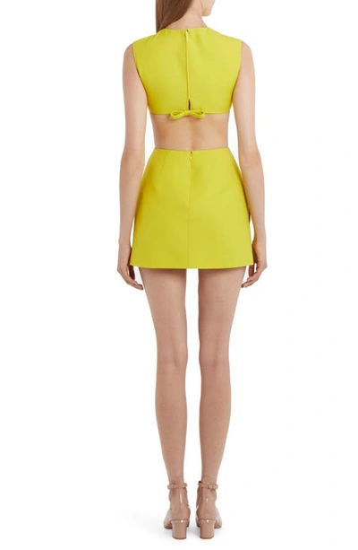 Shop Valentino Bow Cutout Crepe Couture Minidress In Ysz-texture Yellow