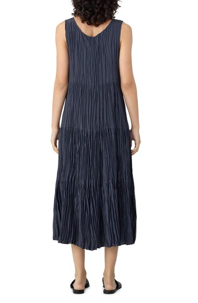 Shop Eileen Fisher Tiered Pleated Silk Midi Dress In Ocean