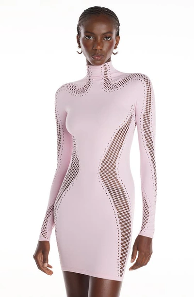 Shop Mugler Mesh Panel Long Sleeve Body-con Minidress In Pink