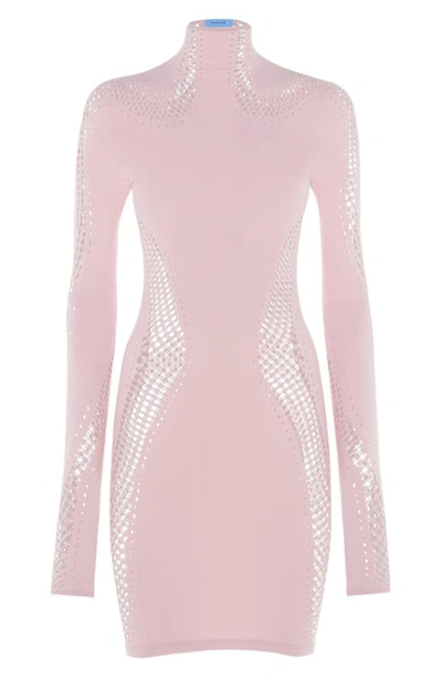 Shop Mugler Mesh Panel Long Sleeve Body-con Minidress In Pink