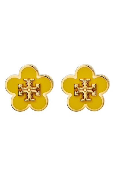 Shop Tory Burch Flower Stud Earrings In Tory Gold / Freesia Yellow