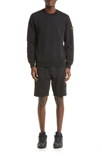 Shop Stone Island Cotton Fleece Cargo Sweat Shorts In Black