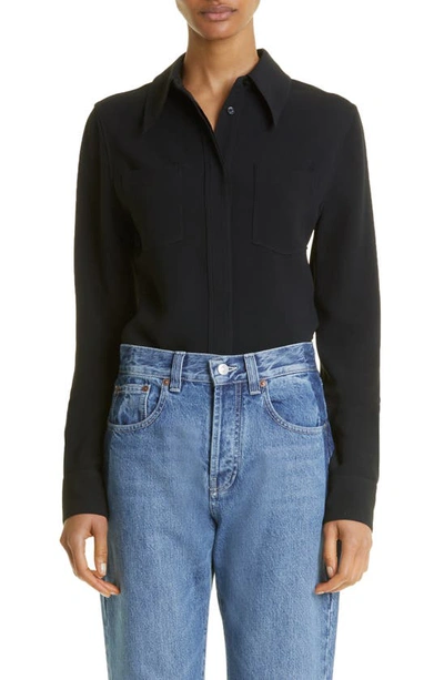 Shop Victoria Beckham Fluid Cady Fitted Button-up Shirt In Black