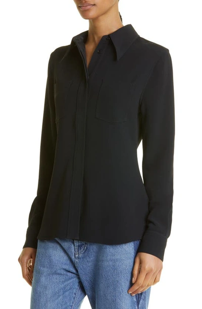 Shop Victoria Beckham Fluid Cady Fitted Button-up Shirt In Black