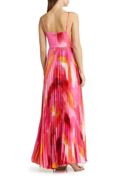 Shop Hutch Mali Bustier Pleated Satin Gown In Pink Brushstroke Satin