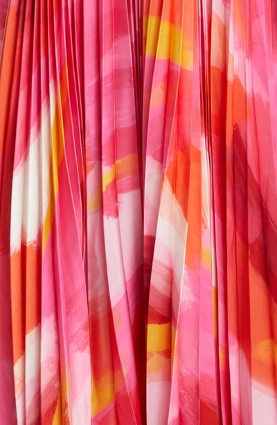 Shop Hutch Mali Bustier Pleated Satin Gown In Pink Brushstroke Satin