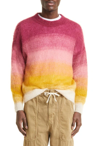 Shop Isabel Marant Drussellh Gradient Stripe Crewneck Mohair & Merino Wool Blend Sweater In Raspberry/ Ocre