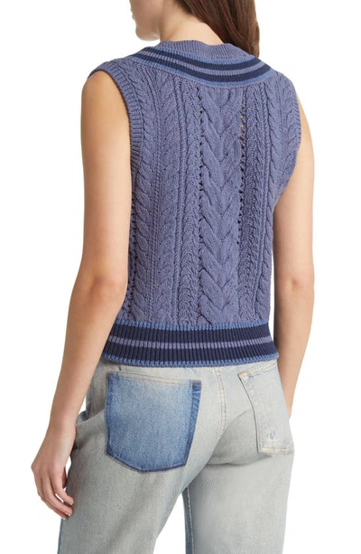 Shop Rag & Bone Brandi Stripe Trim Cable Stitch Sweater Vest In Blue Multi