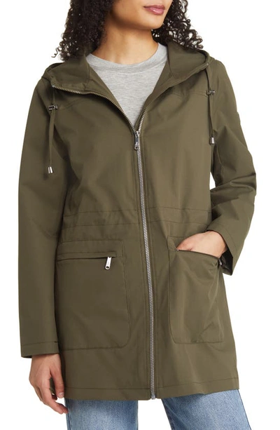 Shop Sam Edelman Patch Pocket Hooded Water Repellent Rain Jacket In Olive