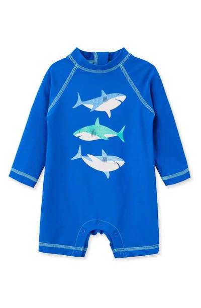 Shop Little Me Kids' Shark Long Sleeve Rashguard Suit In Blue