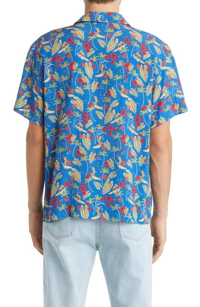 Shop Apc Lloyd Floral Short Sleeve Button-up Camp Shirt In Dark Blue