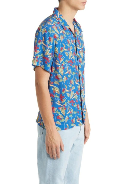 Shop Apc Lloyd Floral Short Sleeve Button-up Camp Shirt In Dark Blue