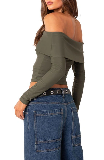 EDIKTED EDIKTED BREA FOLDOVER OFF THE SHOULDER LONG SLEEVE CROP TOP 