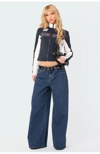 Edikted Rocksi Low Rise Wide Leg Jeans In Blue