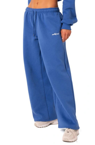 Edikted Breanna Low Rise Wide Leg Sweatpants In Blue