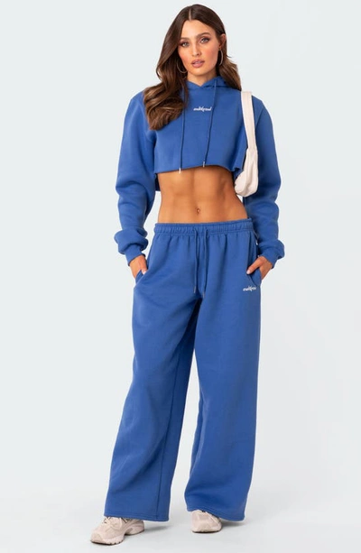 Edikted Breanna Low Rise Wide Leg Sweatpants In Blue