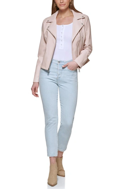 Shop Levi's Faux Leather Moto Jacket In Peach Blossom